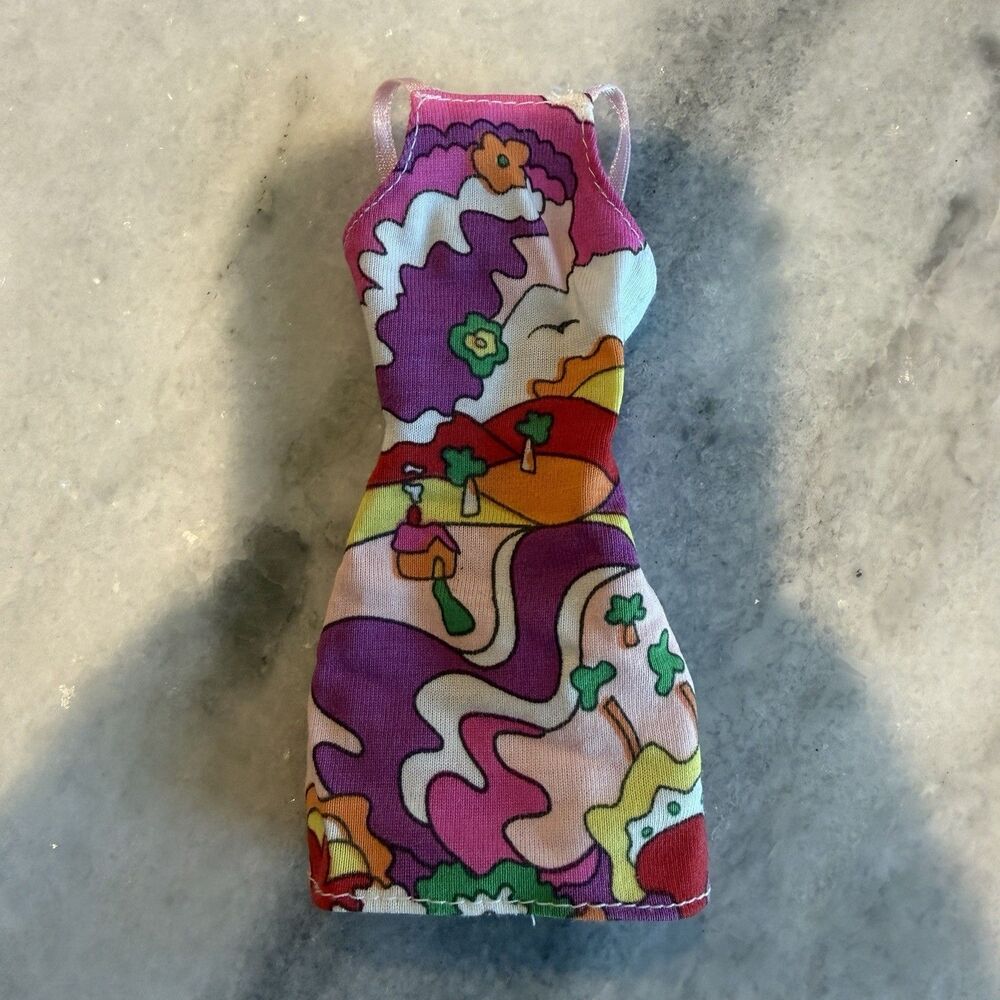 Vintage Barbie 90s Mod Psychedelic Flower Power Mini Dress Genuine
